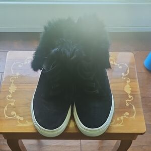 Vince Black Fur Slip-On Sneakers Ankle Booties 6.5